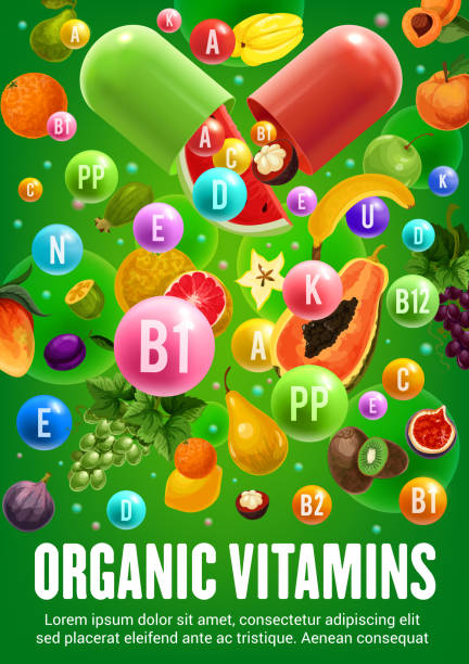 ilustrações de stock, clip art, desenhos animados e ícones de diet vegan fruits and natural vitamins food - vitamin pill orange farm mandarin orange