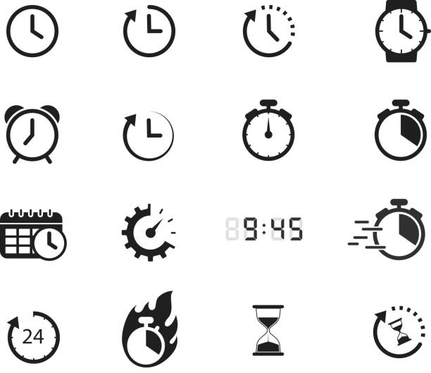 time icons symbols of time icon design element watch stock illustrations