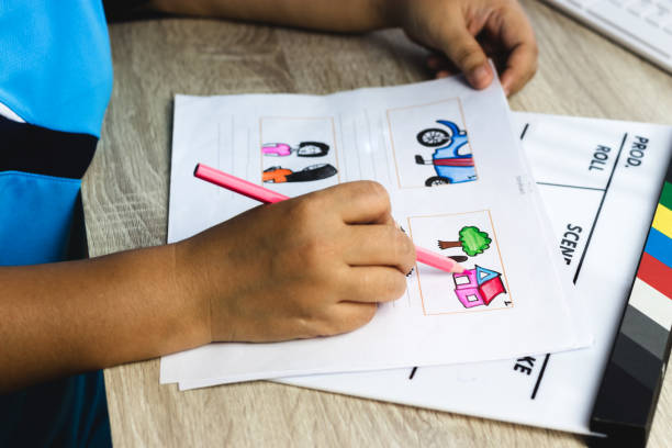istock Storyboard drawing with pencil creative sketch cartoon. Storyboarding is process image displayed in sequence for purpose of pre-visualizing motion picture, interactive media. Concept sketching ideas. 1176452397