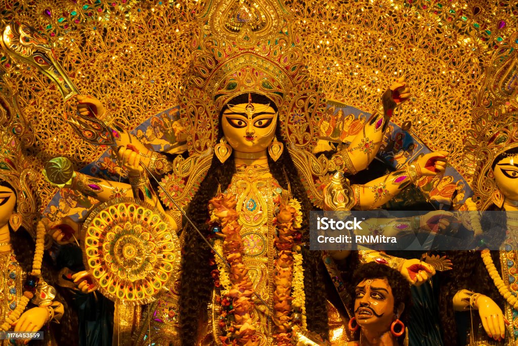 Durga Idol At Puja Pandal Durga Puja Festival Stock Photo - Download Image  Now - Asia, Celebration, Ceremony - iStock