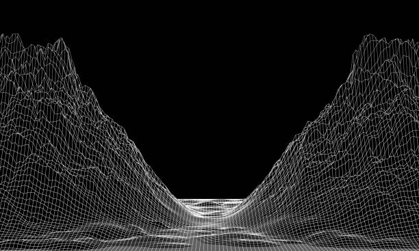 illustrations, cliparts, dessins animés et icônes de contexte abstrait de cyberespace vectoriel. illustration de grille de paysage de montagne. vecteur de filderle de technologie 3d. maille numérique pour bannières. - gorge vallées et canyons