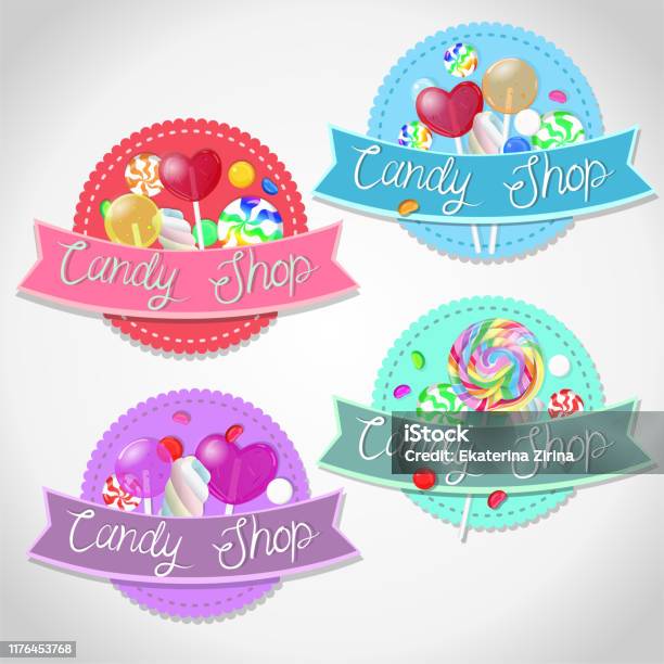 Sweet Emblems Set Of Emblems Candy Shop Isolated Emblems On A White Background Vector ...