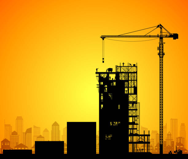 graph-konzept - silhouette crane construction construction site stock-grafiken, -clipart, -cartoons und -symbole