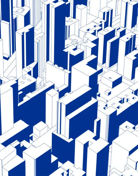 Vector illustration of blue sketch modern city architecture scene illustration poster background
