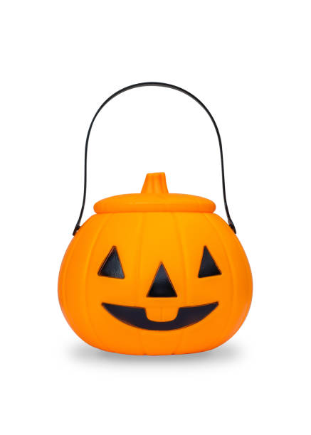 istock Pumpkin bucket with lid isolated on white background (clipping path) for kid collecting candy Jack o'lantern basket , trick or treat on Halloween day seasonal celebration 1176460303