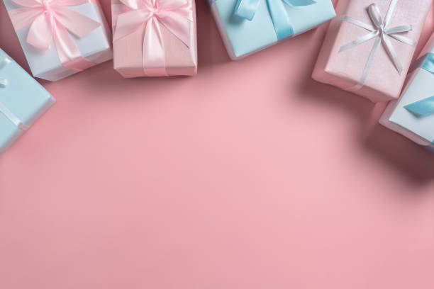 istock Top view of Pink and blue gift boxes on isolated background 1176460812