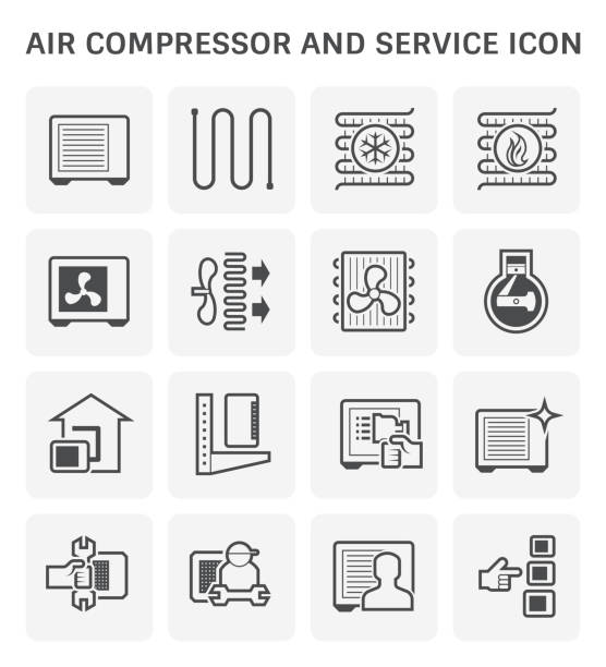 illustrazioni stock, clip art, cartoni animati e icone di tendenza di icona del compressore d'aria - automobile industry transportation indoors vertical