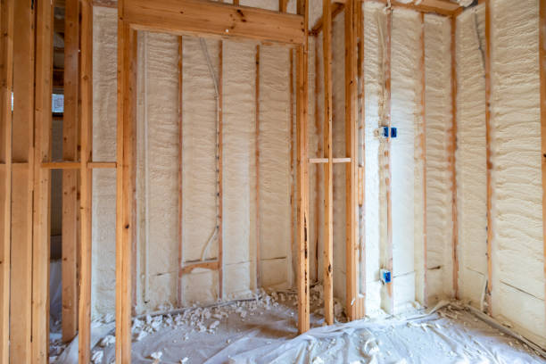 Wall with spray foam during new home construction stock photo
