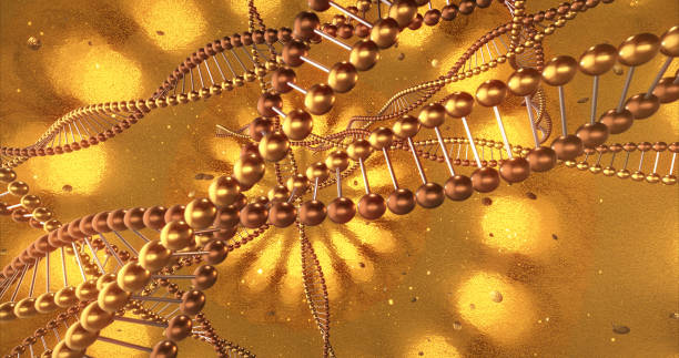 istock Golden geometric background with swirls of DNA molecules. 3D Rendering 1176463666