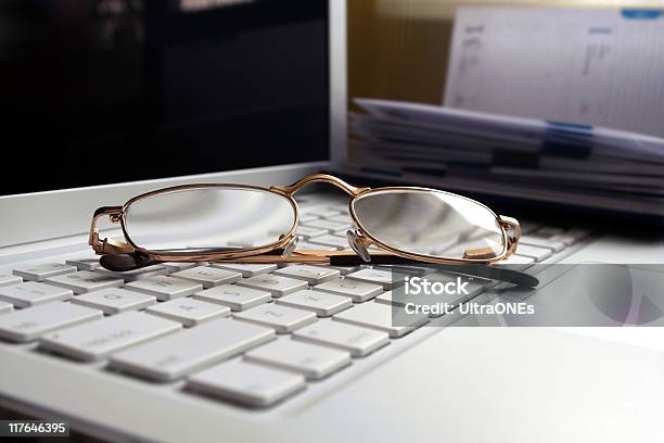 White Aptop With Glasses Stock Photo - Download Image Now - Business, Close-up, Color Image