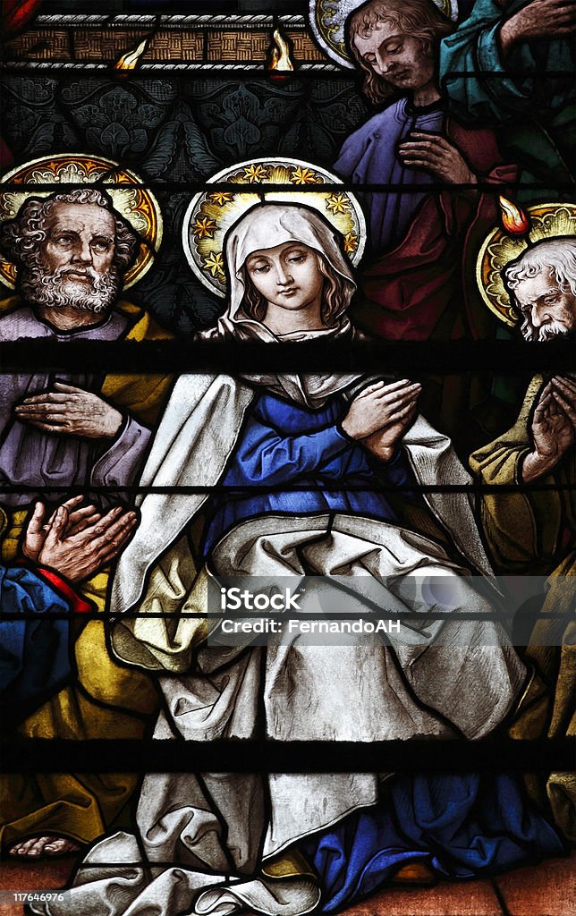 Stained Glass showing pentecost scene  Pentecost - Religious Celebration Stock Photo