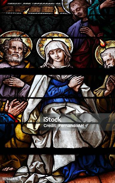 Stained Glass Showing Pentecost Scene Stock Photo - Download Image Now - Pentecost - Religious Celebration, Window, Andalusia