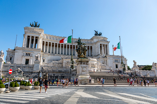 Rome, Italy - August 16, 2019: Vittoriano is a monument in honor of the first king of united Italy, Victor Emmanuel II, on Venice Square in Rome.
