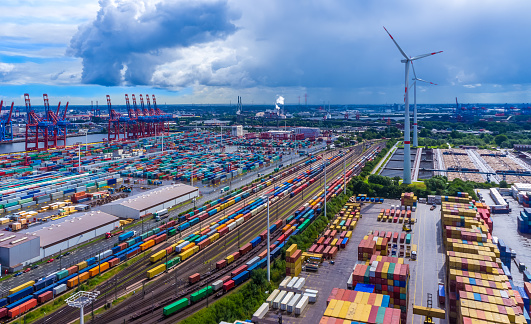 Panorama aerial view harbor Hamburg container