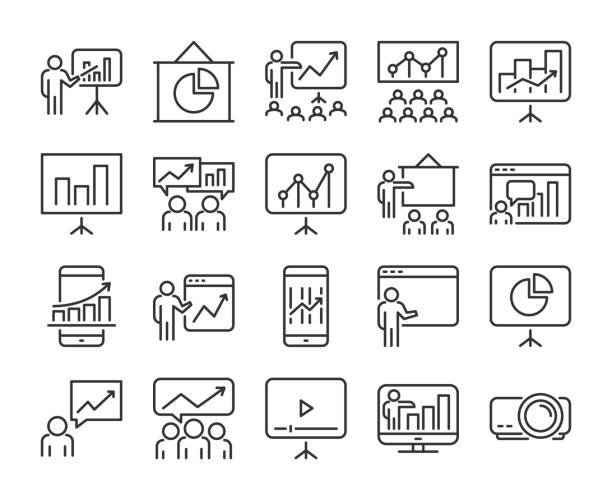20 Business icons. Business Presentation line icon set. Vector illustration. 20 Business icons. Business Presentation line icon set. Vector illustration man presentation stock illustrations