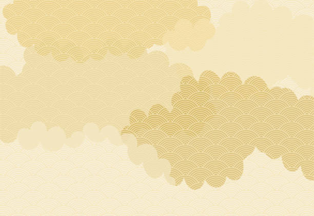 Background illustration of clouds lined with Japanese patterns of waves. Background illustration of clouds lined with Japanese patterns of waves. seigaiha stock illustrations