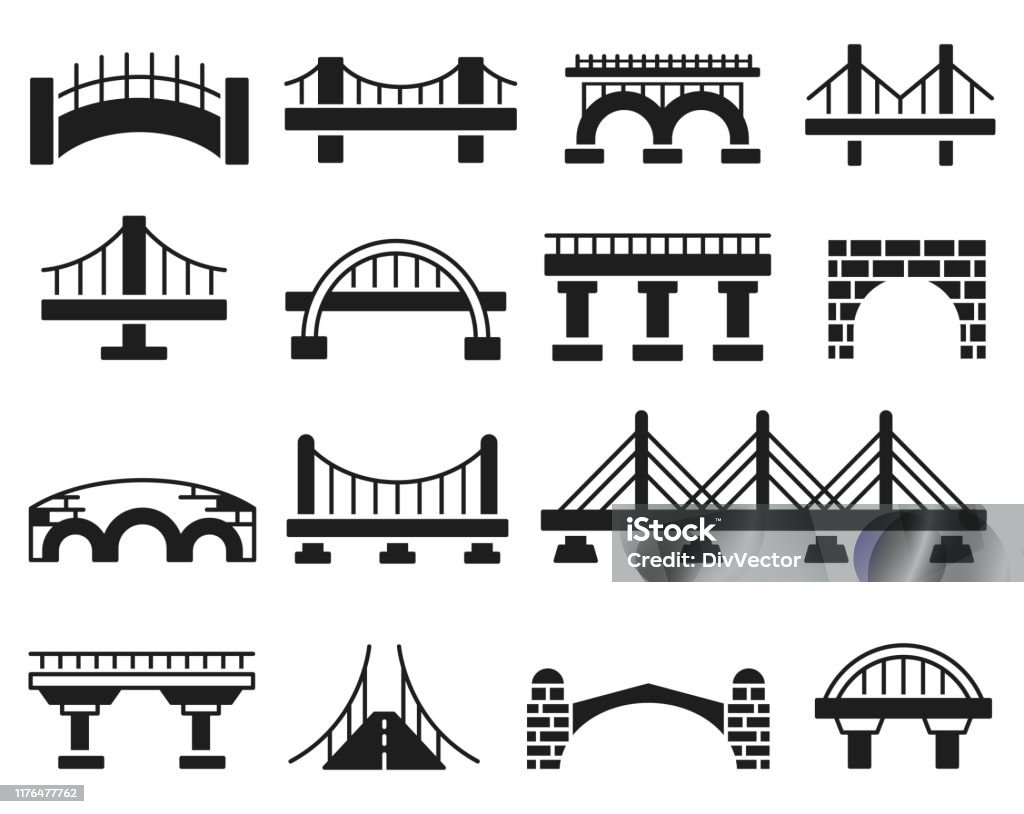 Bridge-Vektor-Symbolsatz - Lizenzfrei Brücke Vektorgrafik