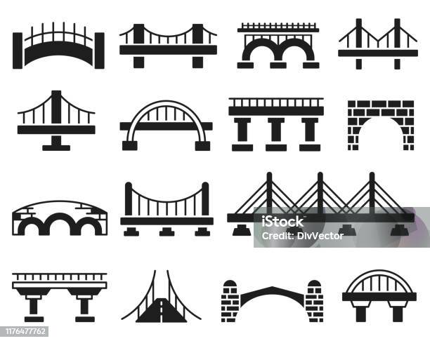 Bridgevektorsymbolsatz Stock Vektor Art und mehr Bilder von Brücke - Brücke, Hängebrücke, Seil
