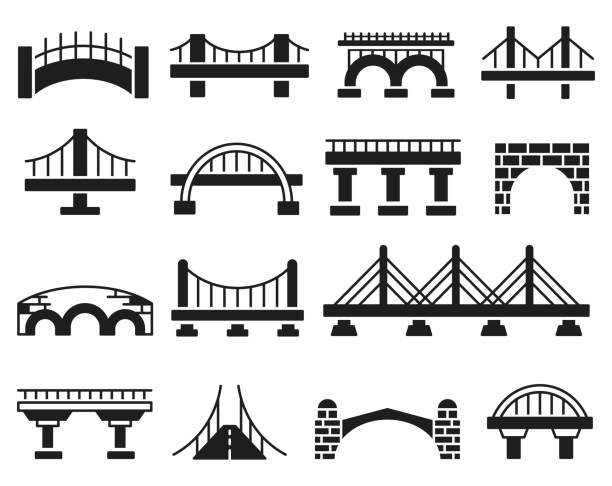 illustrations, cliparts, dessins animés et icônes de ensemble d'icône de vecteur de pont - pont