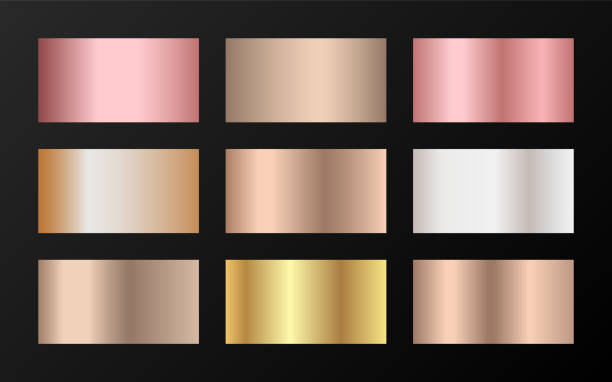 istock Metallic foil texture silver, steel, chrome, platinum, copper, bronze, aluminum, rose gold gradient swatches. 1176478133