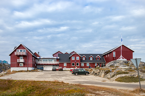 Nuuk, Greenland - August 16, 2019: The Sømandshjemmet Hotel - Seaman Home in Nuuk, Greenland.