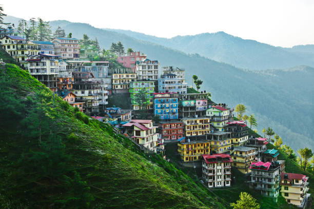 NATURE VS THE HUMAN DEVELOPMENT A BEAUTIFUL LANDSCAPE OF SHIMLA CITY IN HIMACHAL PRADESH IN INDIA. shimla stock pictures, royalty-free photos & images