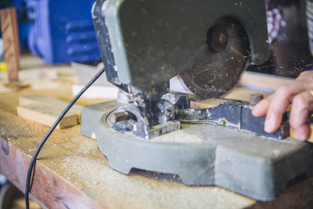 istock Detail of a miter machine 1176482616