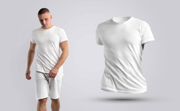 Two mockups of a white T-shirt on a man and 3d.