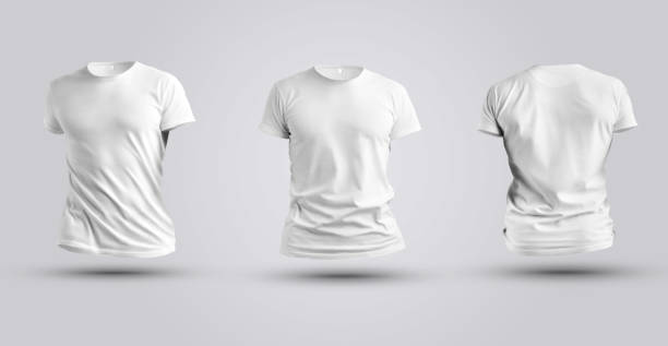 istock Three mockups of white realistic 3d t-shirt isolated on white background. 1176487191
