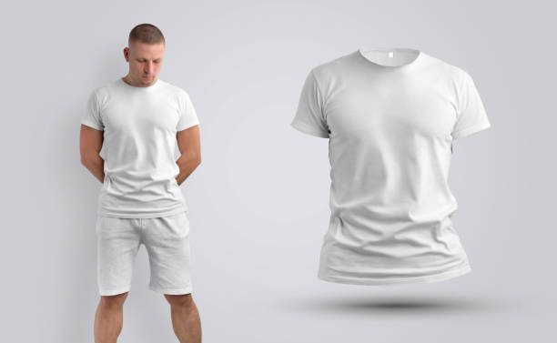 istock Two mockups of a blank T-shirt on a man and 3d. 1176487201