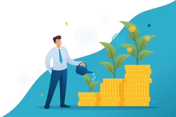 istock Young Businessman save and increase investment, capital, income growth. Flat 2D character. Concept for web design 1176487327