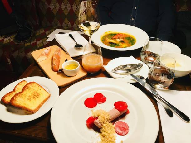 istock dinner at the restaurant.  pate and bread.  seafood soup. 1176490158