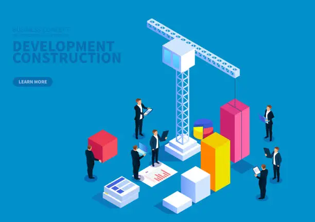 Vector illustration of Team business development and construction