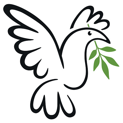 Concept of peace with the line design of a dove holding the symbol of the olive branch in its beak.
