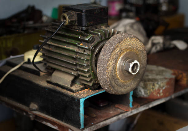 emery electric desktop, close-up, garage workshop table