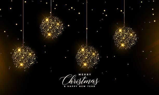 istock Christmas greeting card with golden balls on Black Background 1176498203