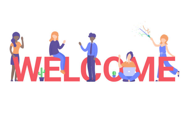 ilustraciones, imágenes clip art, dibujos animados e iconos de stock de bienvenida a la gente2 - welcome