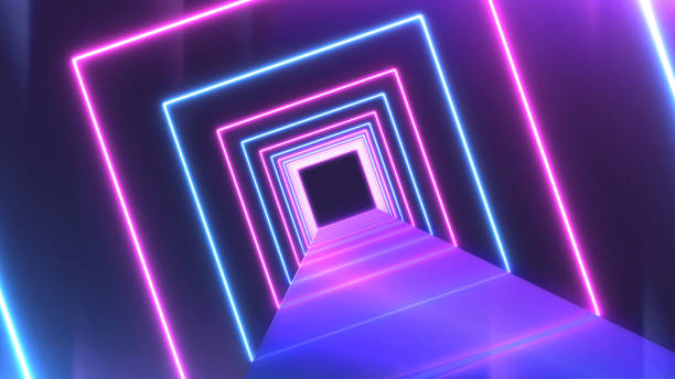 istock Abstract Neon bright lens flare colored on black background. Laser show colorful design for banners advertising technologies 1176500852