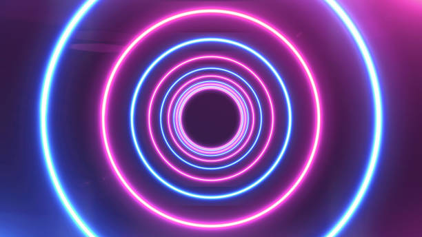 istock Abstract Neon bright lens flare colored on black background. Laser show colorful design for banners advertising technologies 1176500882