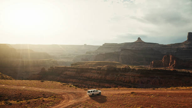 istock Drone view: car at the Shafer trail Canyonlands 1176504762