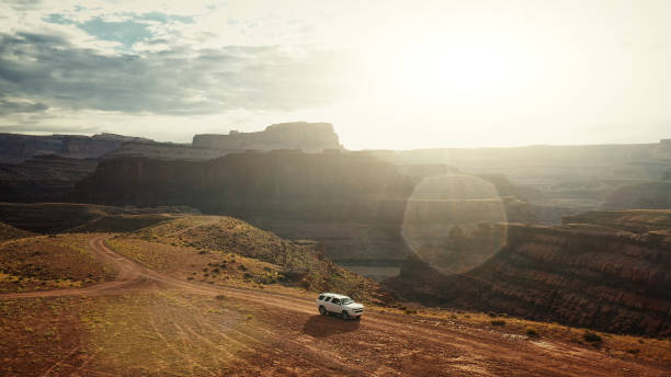 istock Drone view: car at the Shafer trail Canyonlands 1176504810