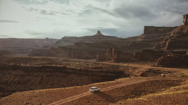istock Drone view: car at the Shafer trail Canyonlands 1176505327