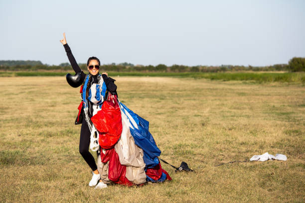 Young woman returns from skydive