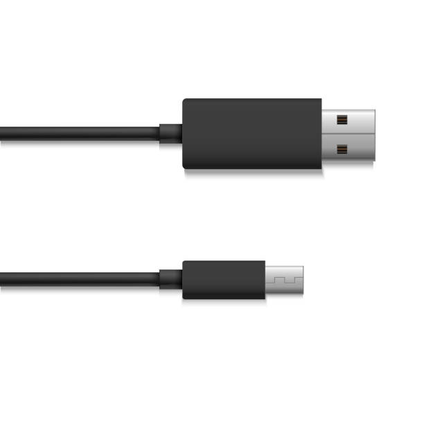 현실적인 상세한 3d 블랙 usb 유형 세트. 벡터 - usb cable illustrations stock illustrations