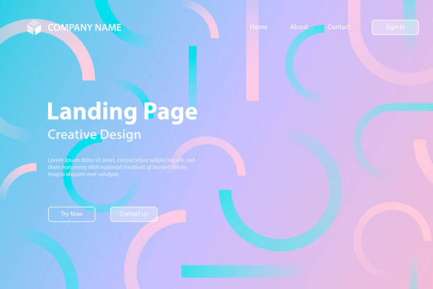Landing page Template - Abstract design with geometric shapes - Trendy Green Gradient Landing page template for your website. Modern and trendy abstract background with geometric shapes. This illustration can be used for your design, with space for your text (colors used: Red, Orange, Beige, Pink, Purple, Gray, Blue, Turquoise, Green). Vector Illustration (EPS10, well layered and grouped), wide format (3:2). Easy to edit, manipulate, resize or colorize. neon turquoise stock illustrations