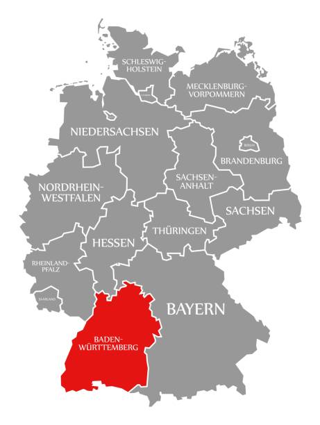 istock Baden Wuerttemberg red highlighted in map of Germany 1176510679