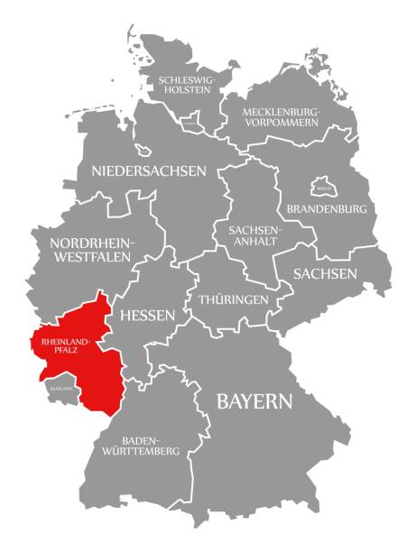istock Rhineland Palatinate red highlighted in map of Germany 1176510823