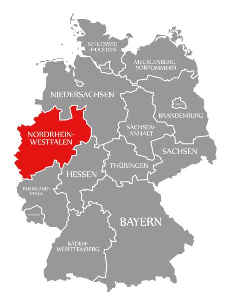istock North Rhine Westphalia red highlighted in map of Germany 1176510834