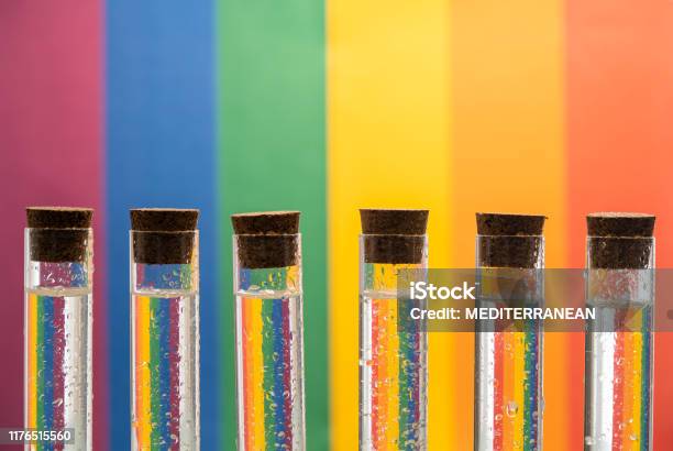 Lesbian Gay Lgbt Pride Flag In Test Tubes Stock Photo - Download Image Now - Science, LGBTQIA Rights, Rainbow
