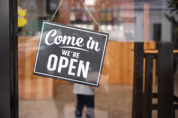 istock Coffee shop sign. come in we're open. 1176516097